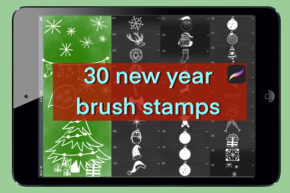 30 Brushes Stamps New Year for Procreate Set: A Designer's Holiday Toolkit