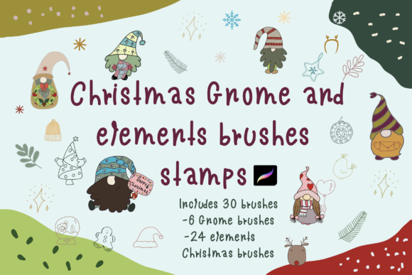 Christmas Gnome & Elements: Festive Procreate Stamps