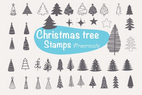 Christmas Tree Procreate Stamps: 44 Brushes for Faster Design