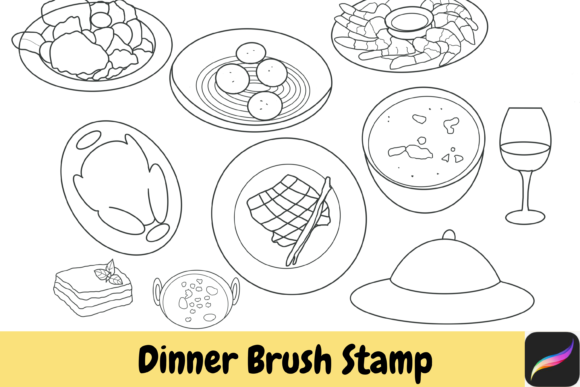 Dinner Procreate Hand Drawn Brush Stamps